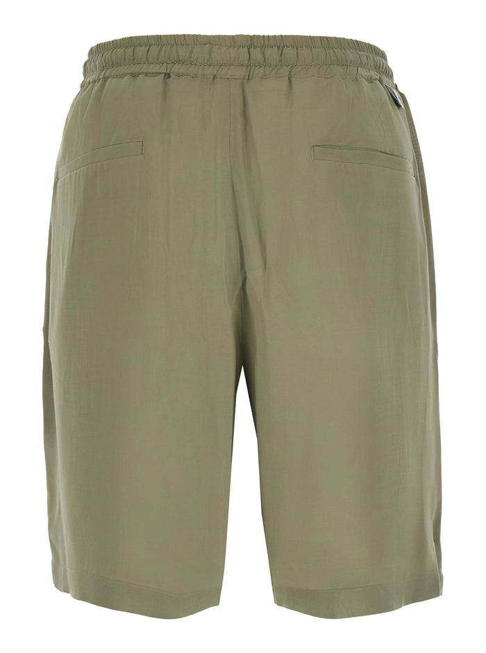 Green Bermuda Shorts With Elastic Waist And Drawstring In Viscose For Men Grey