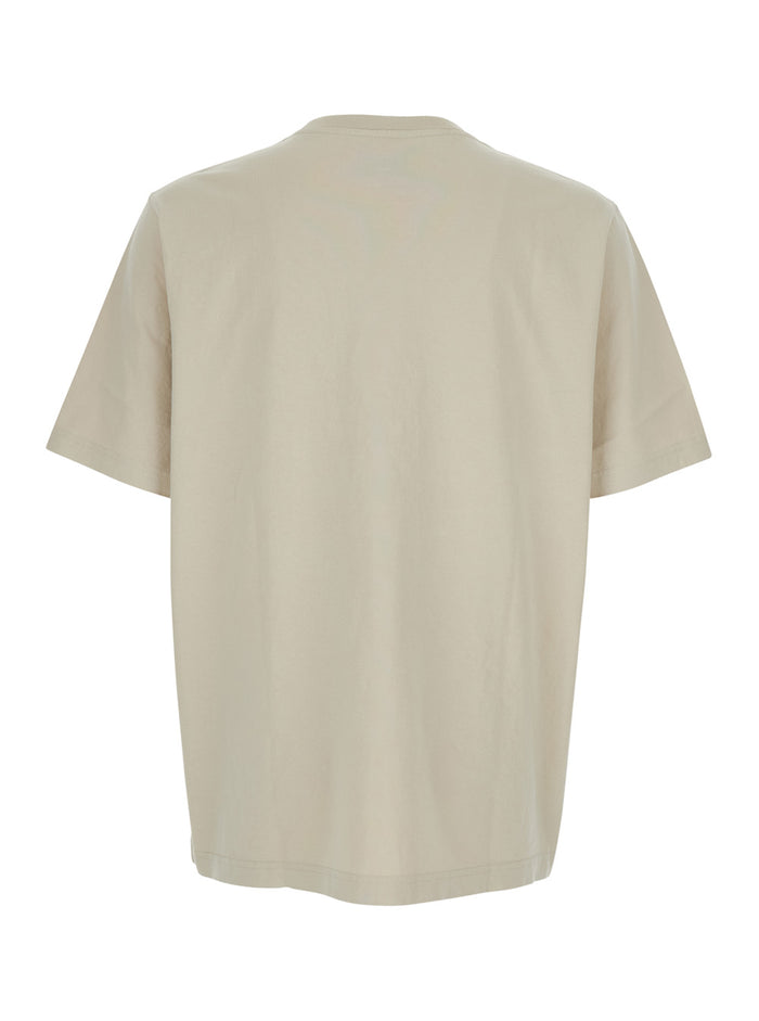 Beige T-shirt with Logo on the Front in Cotton for Men Organic Tshirts And Polo Shirts