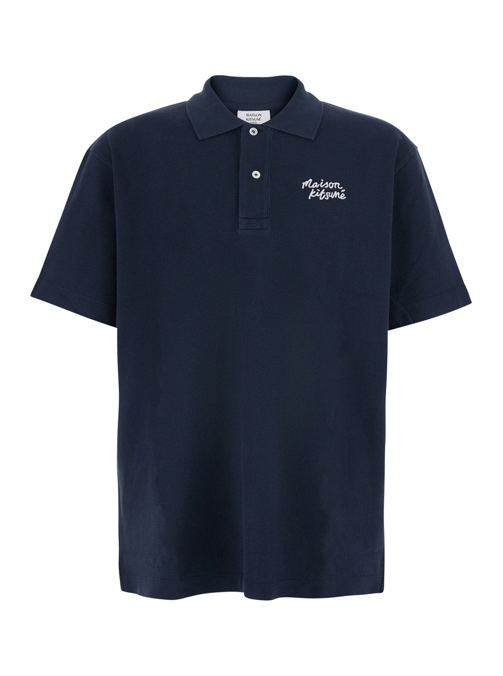 Maison Kitsuné Handwriting Comfort Polo Blue With Ribbed Collar And Short Sleeves Organic Cotton For Men Blu Tshirts Shirts