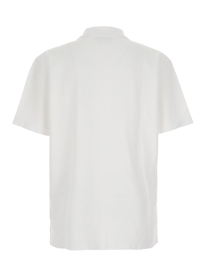 Maison Kitsuné Handwriting Comfort Polo White With Pointed Collar And Logo Print On The Front Organic Cotton For Men Tshirts Shirts