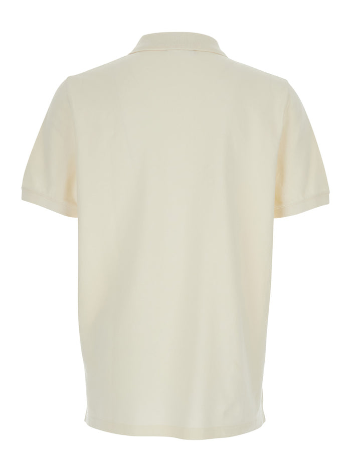 Beige Cotton Logo Patch Polo for Men Tshirts And Shirts