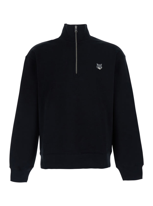 Sweatshirt Fox Head Comfort Half-Zip Black Cotton Sweatshirts