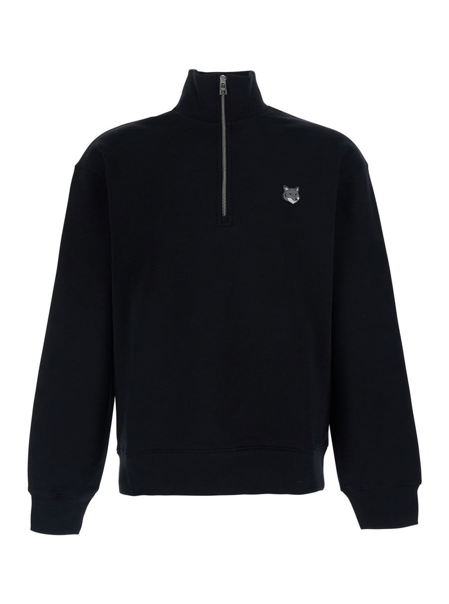 Sweatshirt Fox Head Comfort Half-Zip Black Cotton Sweatshirts