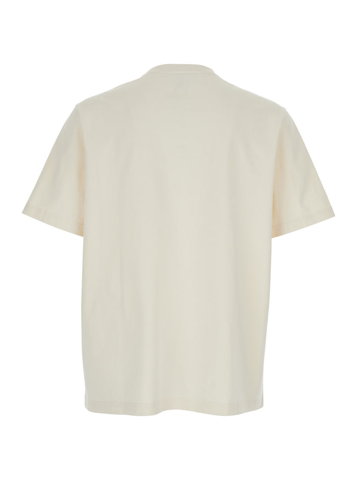 Mens Logo Beige T-shirt with Crew Neck and Short Sleeves in Cotton Organic Tshirts Polo Shirts