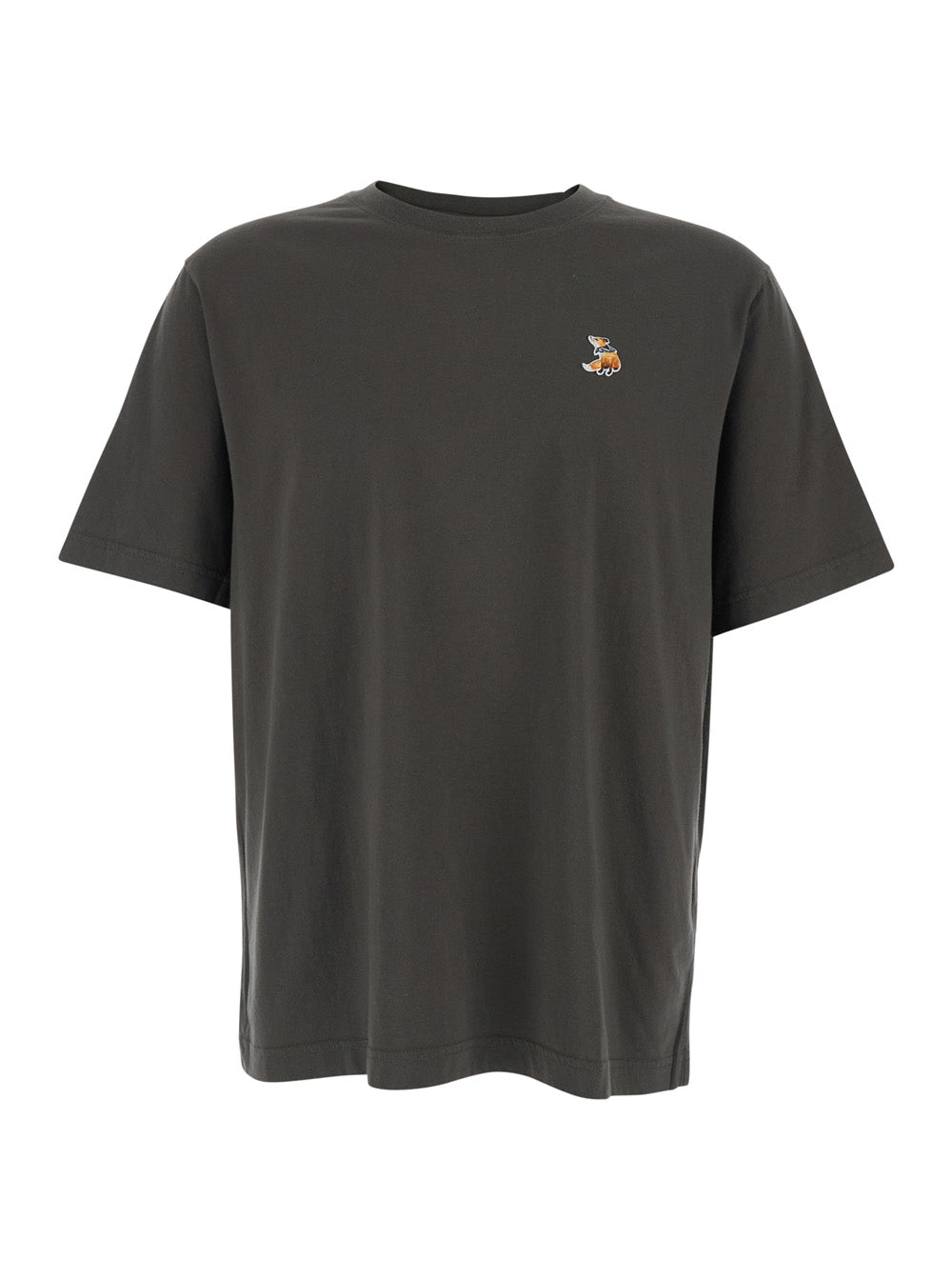 Crew Neck T-shirt with Logo Patch on the Front in Brown Cotton for Men Organic Tshirts And Polo Shirts