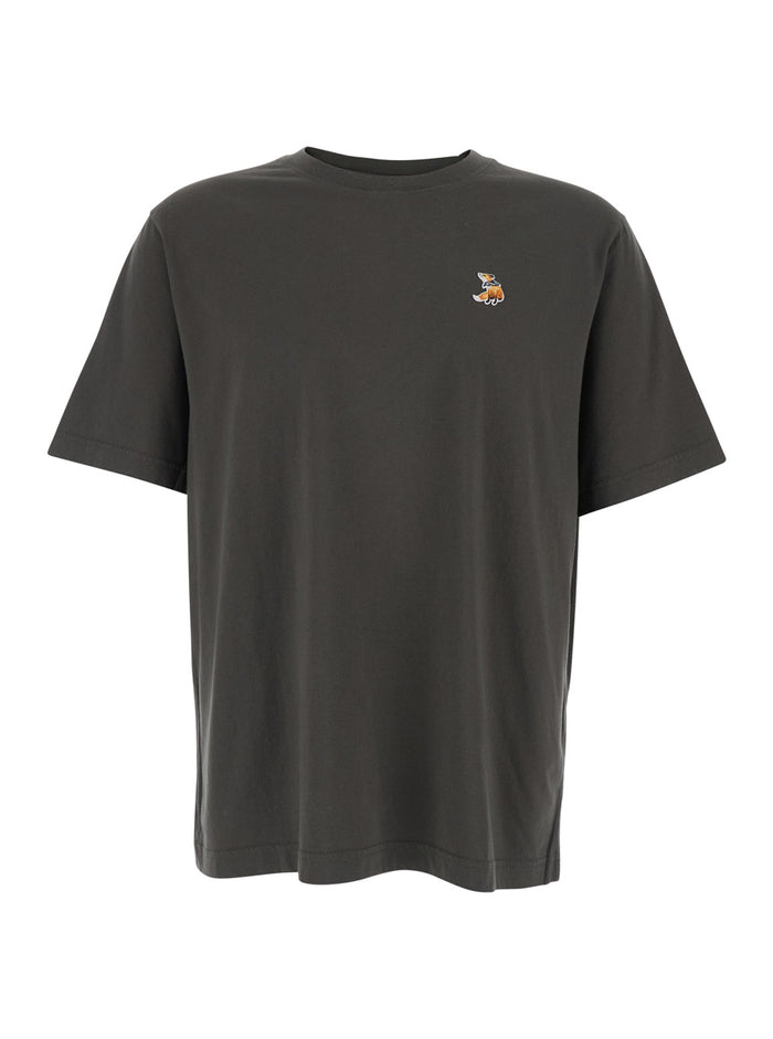 Crew Neck T-shirt with Logo Patch on the Front in Brown Cotton for Men Organic Tshirts And Polo Shirts