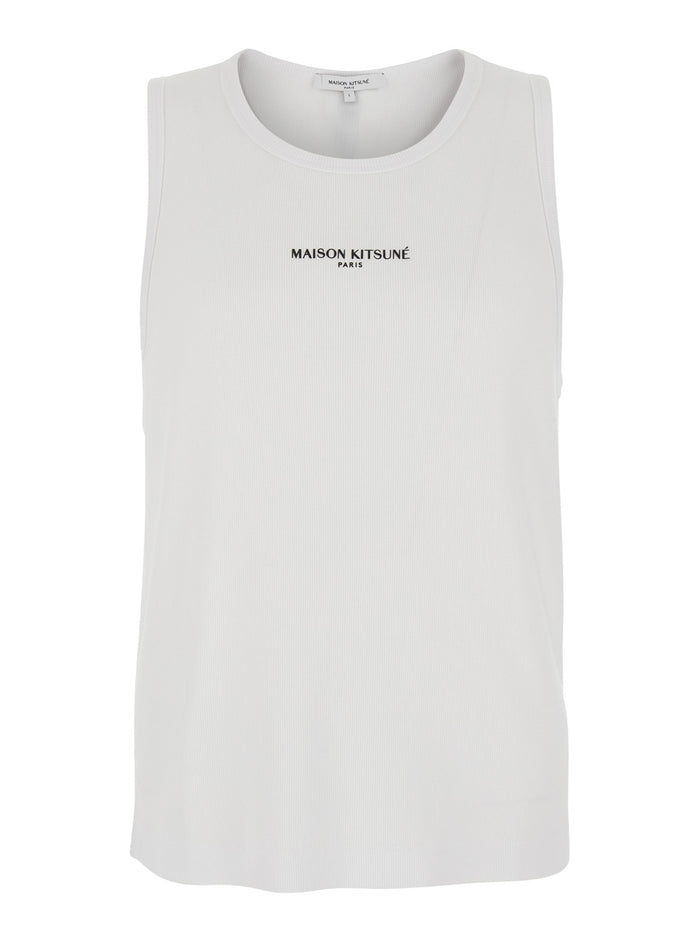 MAISON KITSUNÉ PARIS RIBBED TANK TOP White Round Neck with Details in Cotton Women Organic Tops