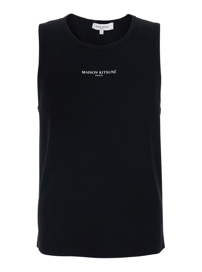 MAISON KITSUNÉ PARIS RIBBED TANK TOP Black Organic Cotton Tops