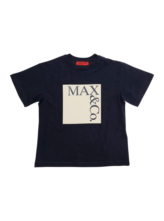T-Shirt MAX&CO KIDS Blue with Maxi Logo Print on the Front in Cotton for Girls Blu Tshirts And Polo Shirts