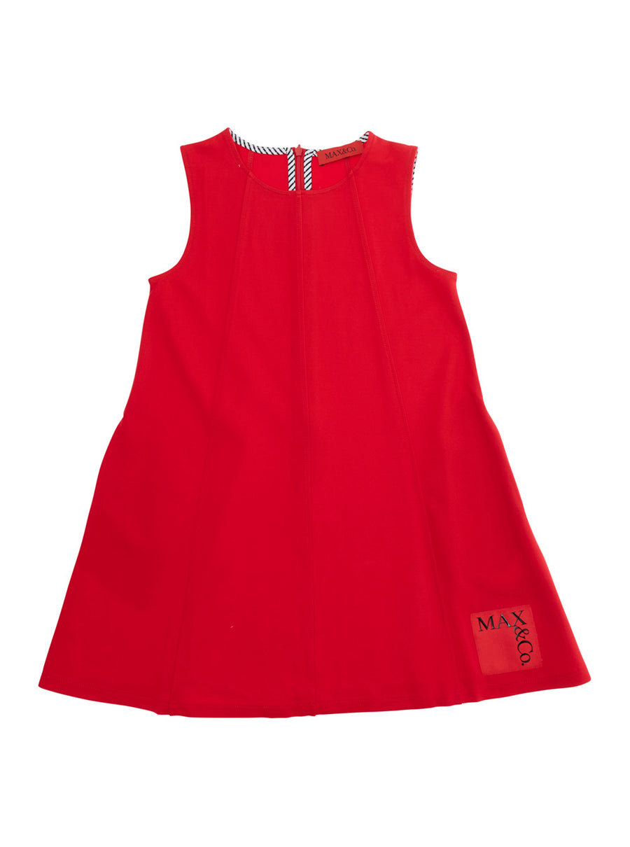 Sleeveless Crew Neck Dress, Red Viscose Blend