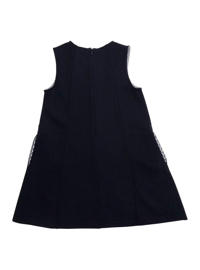 Sleeveless Crew Neck Dress With Logo Patch On The Front Stretch Viscose Blend Blue For Girls Blu Polyamide Elastane