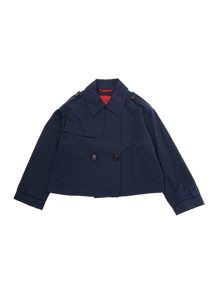 Blue Jacket with Peak Collar and Lettering Logo on Cuff in Cotton Blend for Girls Blu Nylon Blazers