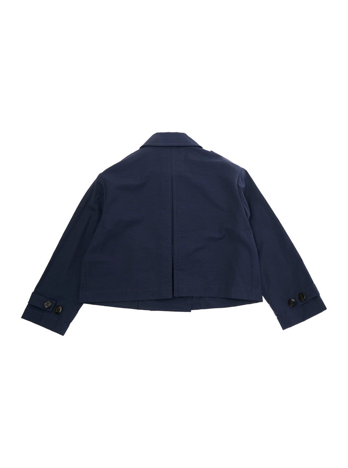 Blue Jacket with Peak Collar and Lettering Logo on Cuff in Cotton Blend for Girls Blu Nylon Blazers