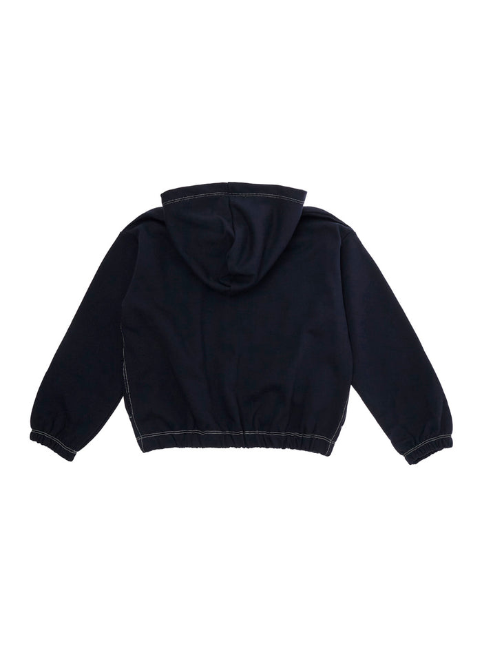 Hooded Sweatshirt with Fixed Hood and Logo Patch on Front in Blue Cotton for Girls Blu Sweatshirts