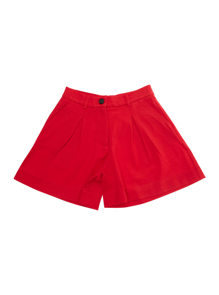 Shorts MAX&CO KIDS with Pleated Details and Logo Patch on the Back in Stretch Viscose Blend Red Girl Polyamide Elastane Bermuda