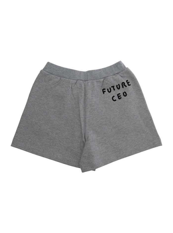 Gray Cotton Shorts with Elastic Waist and Front Lettering Logo for Girls Grey Bermuda
