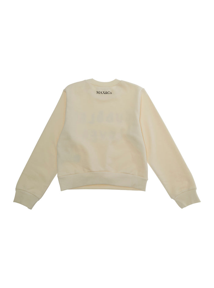 Crewneck Sweatshirt with Front Print in Dirty White for Girls Cotton Sweatshirts