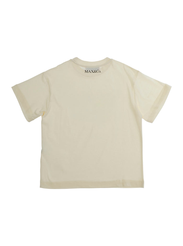 Crew Neck T-shirt with Front Print in Dirty White Cotton for Girls Beige Tshirts And Polo Shirts