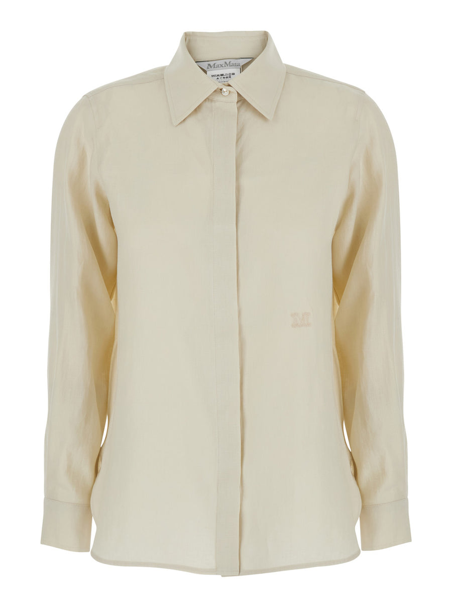 Long-Sleeved Linen Shirt Beige Blouses