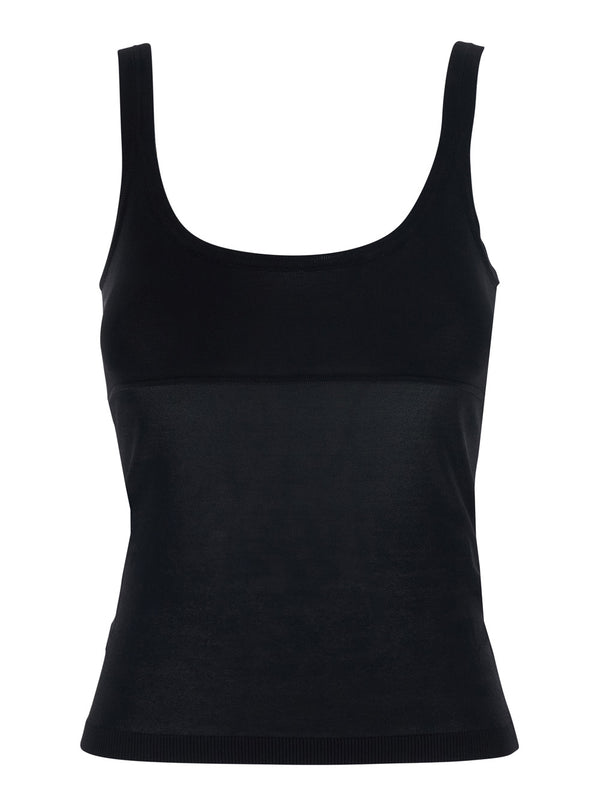 Top With Round Neck Black Viscose Tops