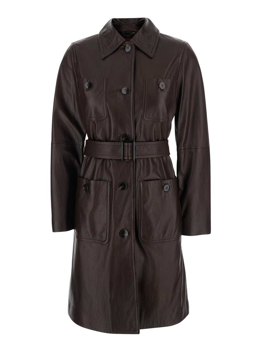 Single-Breasted Jacket Amaca Brown Leather Lamb Coat
