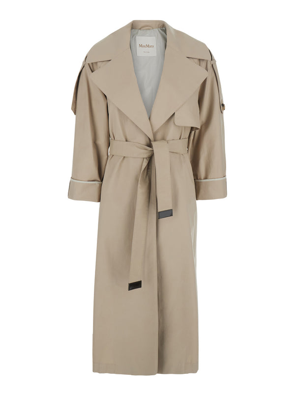 Trench Coat Beige Cotton Blend