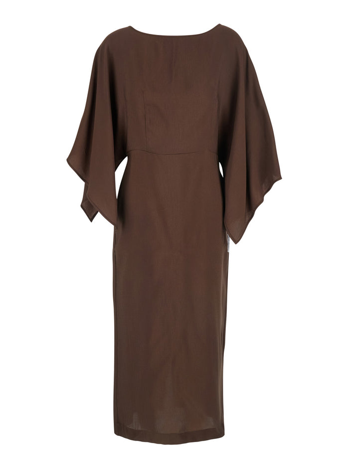 Dress Abm099moka With V-Neck And Short Sleeves Tech Fabric Brown Women