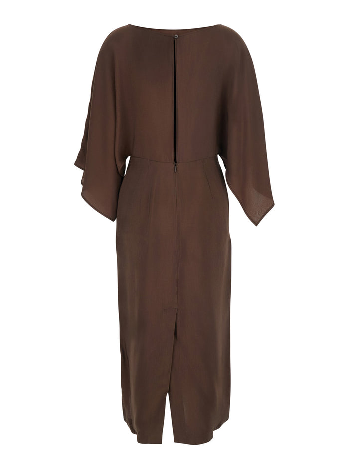 Dress Abm099moka With V-Neck And Short Sleeves Tech Fabric Brown Women