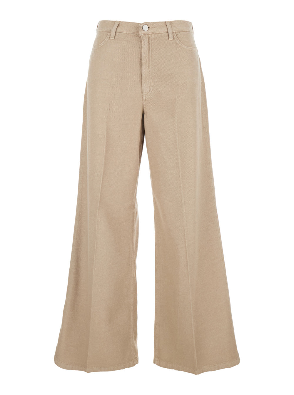 Beige Wide Fit Jeans With Bleach Effect Cotton Denim For Women
