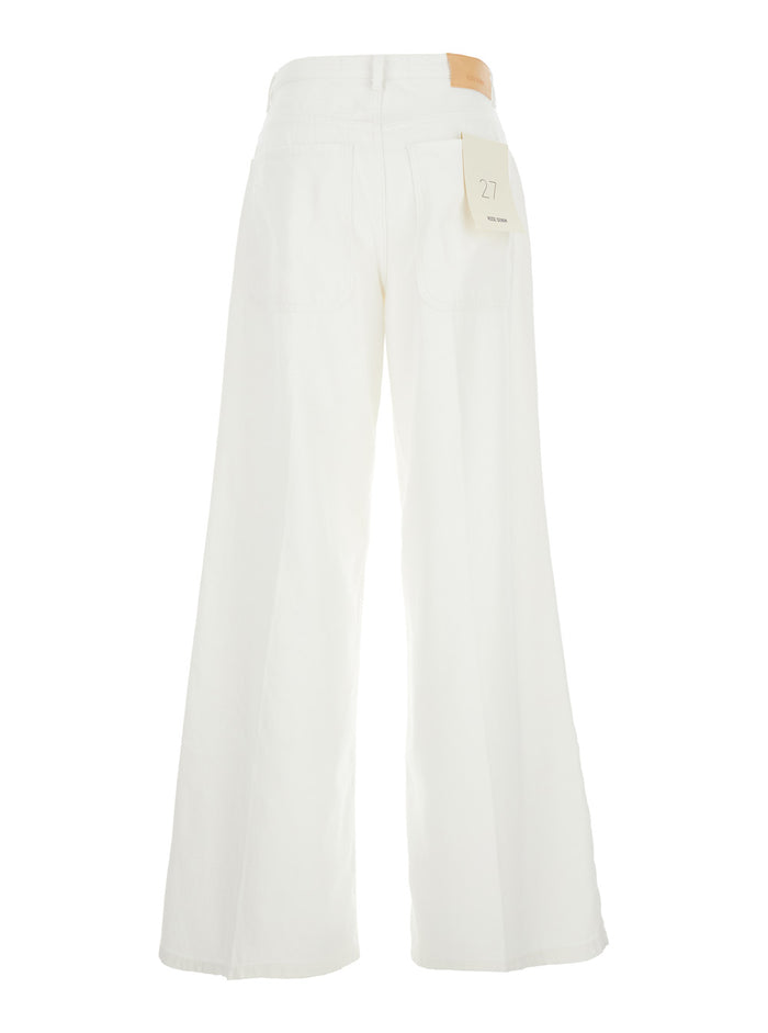 JEANS Bleach Effect with five pockets in blue cotton for Men White