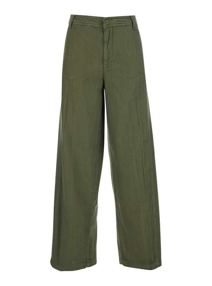Green Cotton Five-Pocket Jeans