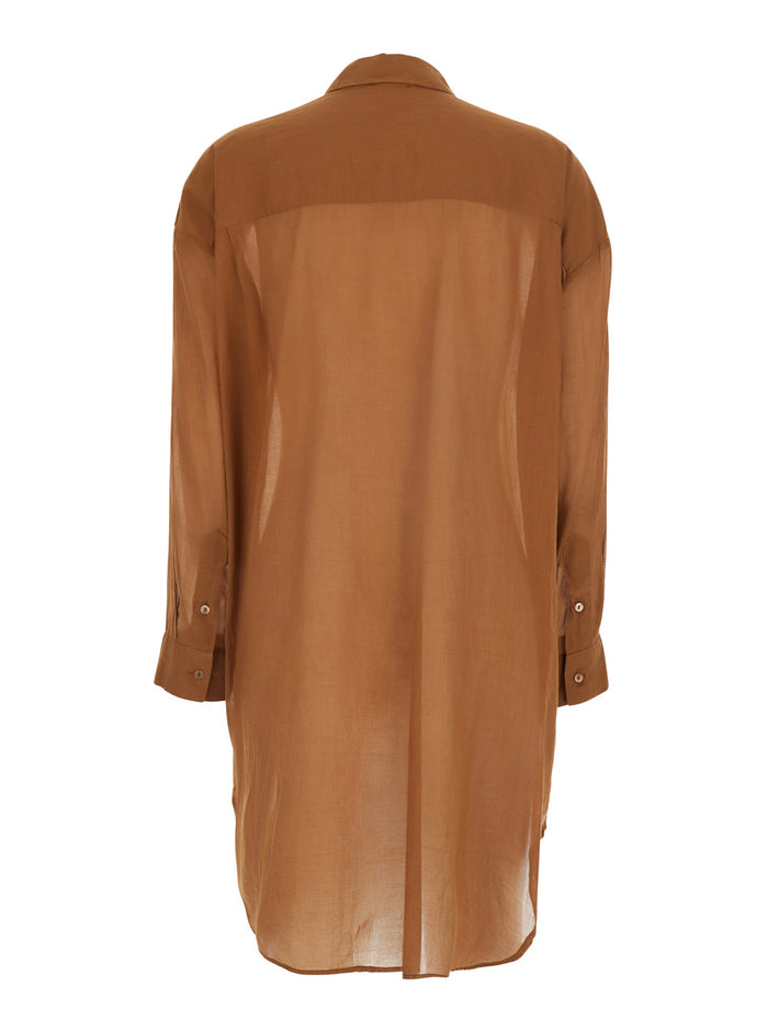 Long Shirt C400rust With Classic Collar And Sleeves Brown Cotton For Women Blouses