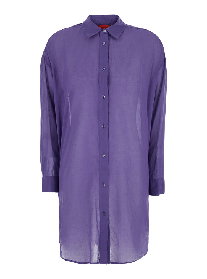 Long Shirt C400violet With Collar Purple Viscose For Women Violet And Blouses