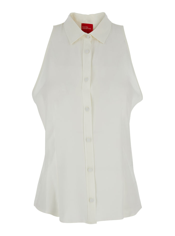 Shirt Coconut White With Classic Collar And Long Sleeves Cotton Women Blouses