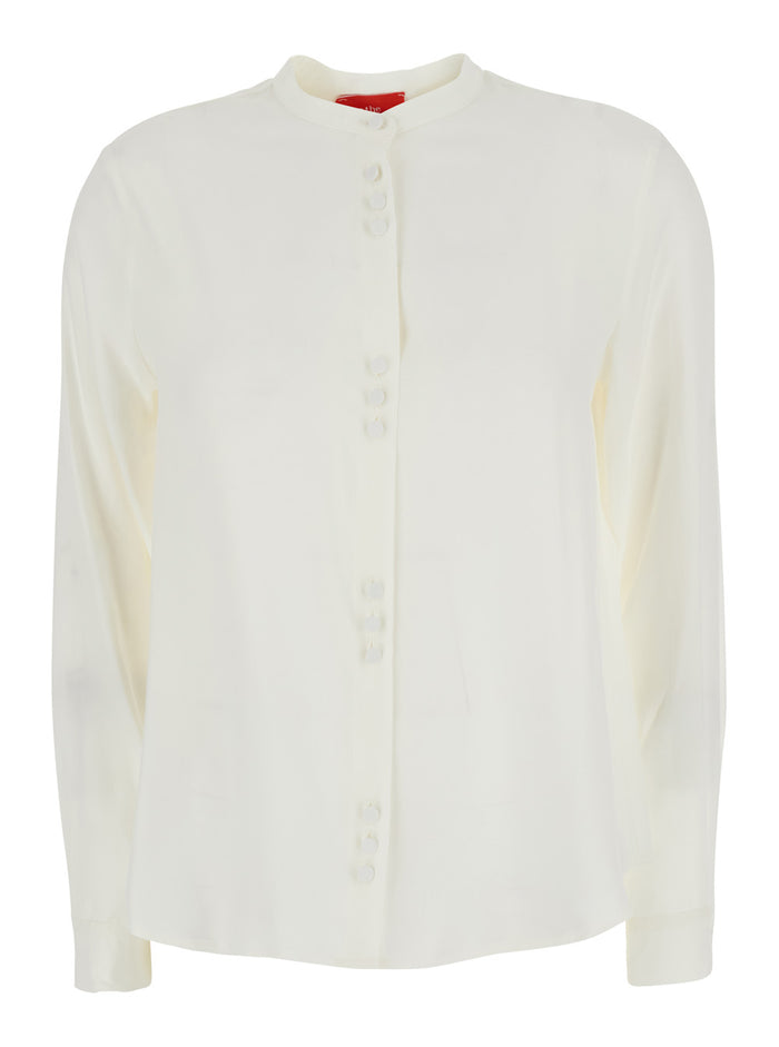 Shirt Cam030pcoconut White With Traditional Collar And Long Sleeves Cotton For Women Blouses