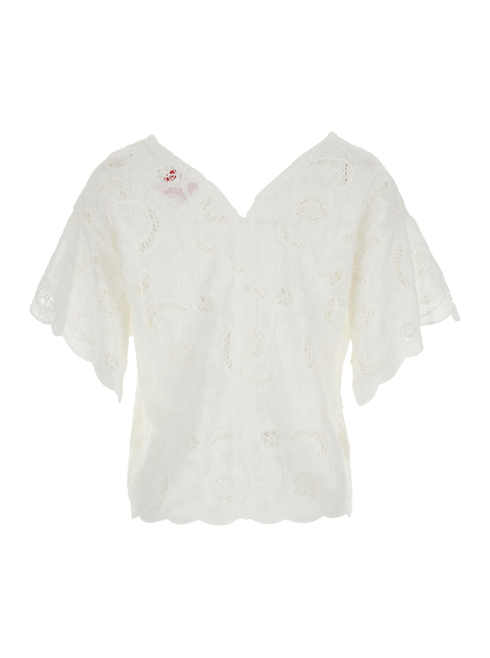 WHITE MERCI BLOUSE with V-Neck and Long Sleeves in Cotton for Women Shirts Blouses