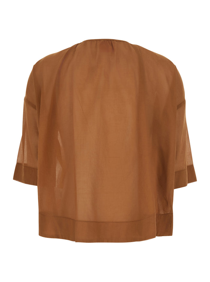 Blusa Cam037 With Long Sleeves And V-Neck Brown Fabric For Women Shirts Blouses
