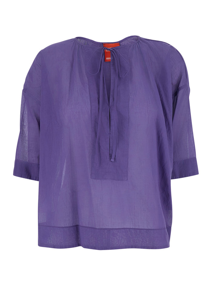 Purple Blouse With V-Neck And Long Sleeves Viscose For Women Violet Shirts Blouses