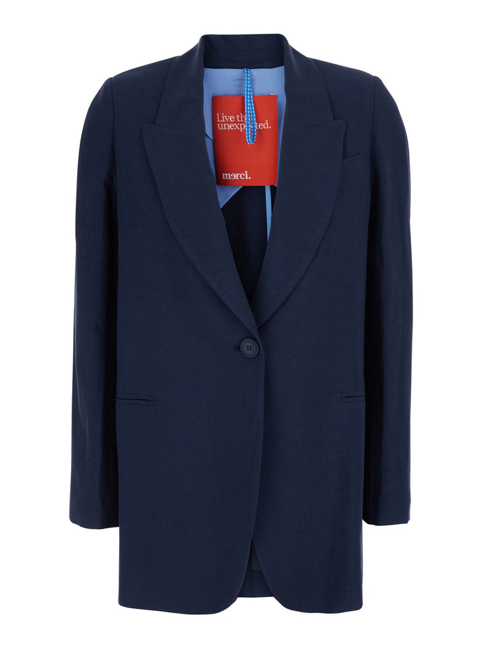 Blue Single-Breasted Jacket With Peak Revers In Fabric Women Blu Blazers