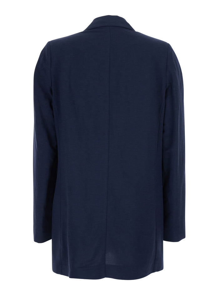 Blue Single-Breasted Jacket With Peak Revers In Fabric Women Blu Blazers