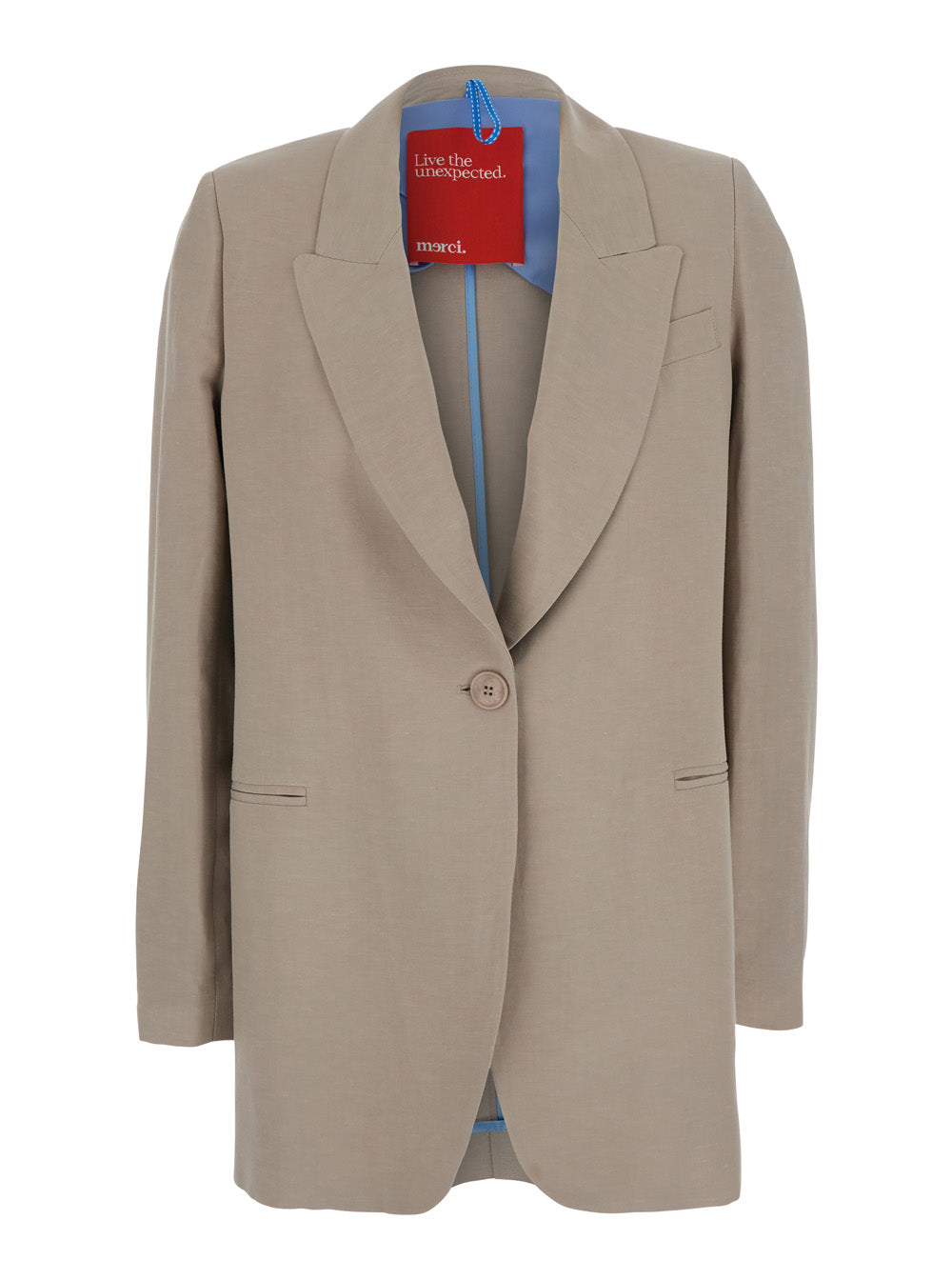 Beige Single-Breasted Jacket With Peak Revers In Fabric Women Blazers