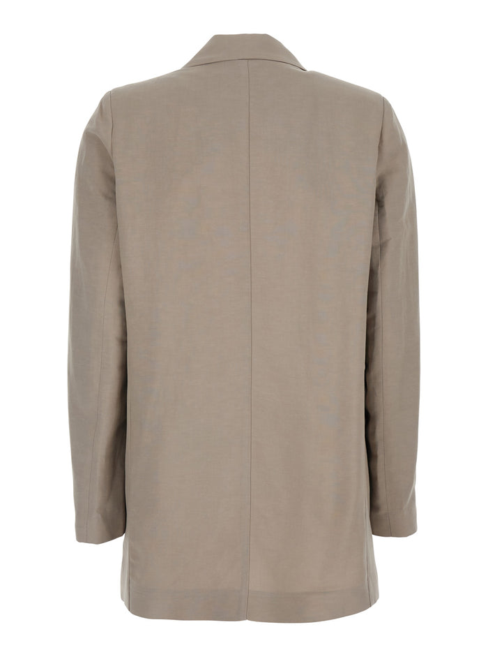 Beige Single-Breasted Jacket With Peak Revers In Fabric Women Blazers