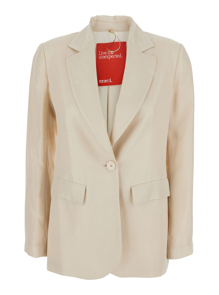 JACKET G343CSAND with Front Closure and Pockets in Beige Women Blazers