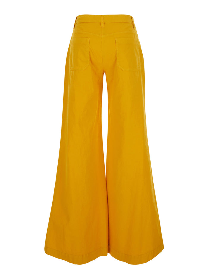 Yellow P401PMUSTARD Pants with Front Pockets in Cotton for Men Trousers
