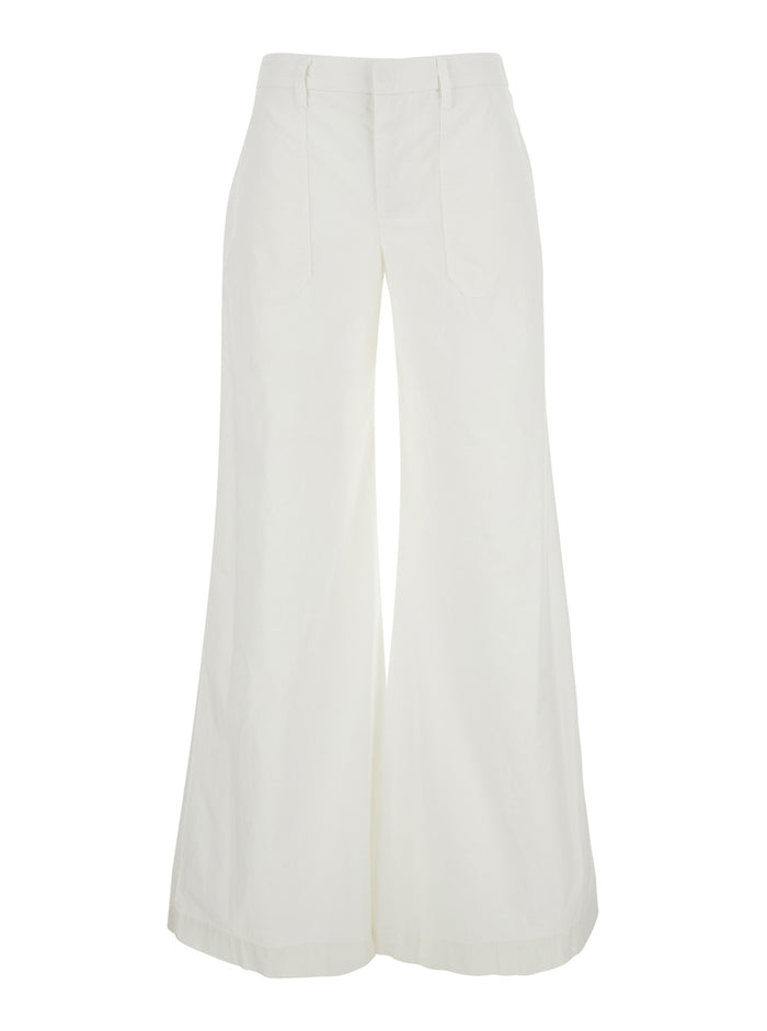 White P401PWHITE Pants with Front Pockets and Elastic Waist for Women Trousers