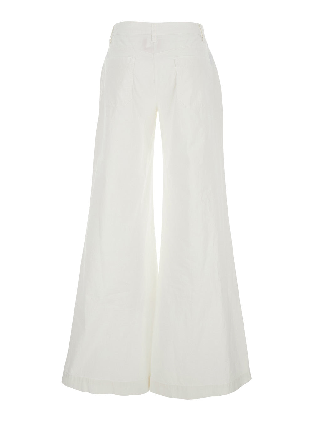 White P401PWHITE Pants with Front Pockets and Elastic Waist for Women Trousers