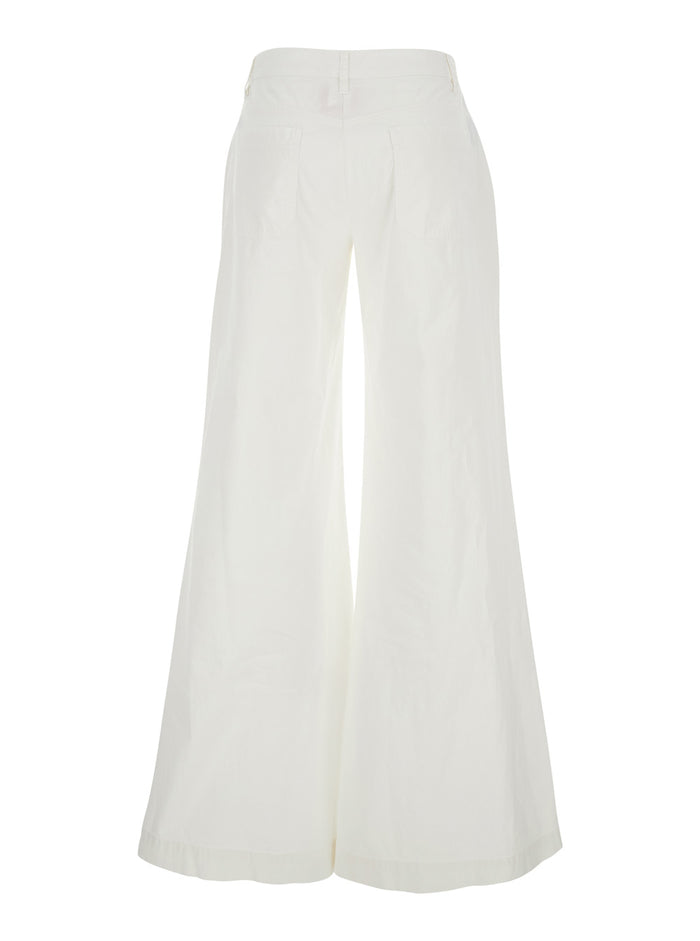 White P401PWHITE Pants with Front Pockets and Elastic Waist for Women Trousers