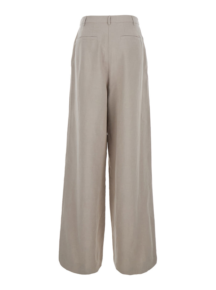 Beige High-Waisted Pants With Side Pockets In Cotton For Women Trousers