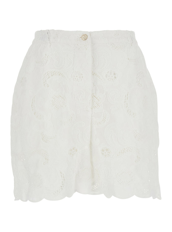 WHITE BERMUDA with Front Pockets and Button Closure for Men Shorts