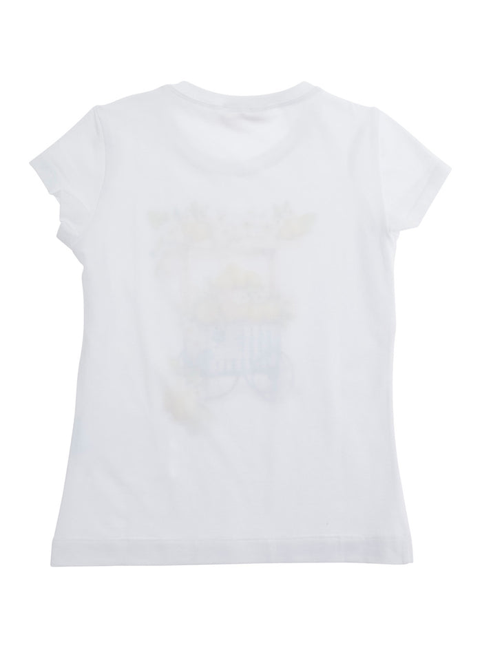 White T-Shirt 11G62472010099 with Round Neck and Short Sleeves in Cotton for Women Elastane Tshirts Polo Shirts